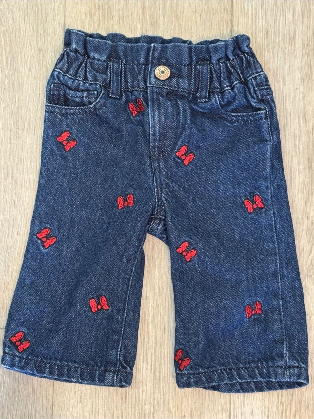GAP x Disney Navy Denim Kids Jeans with Red Minnie Mouse Bow Embroidery
